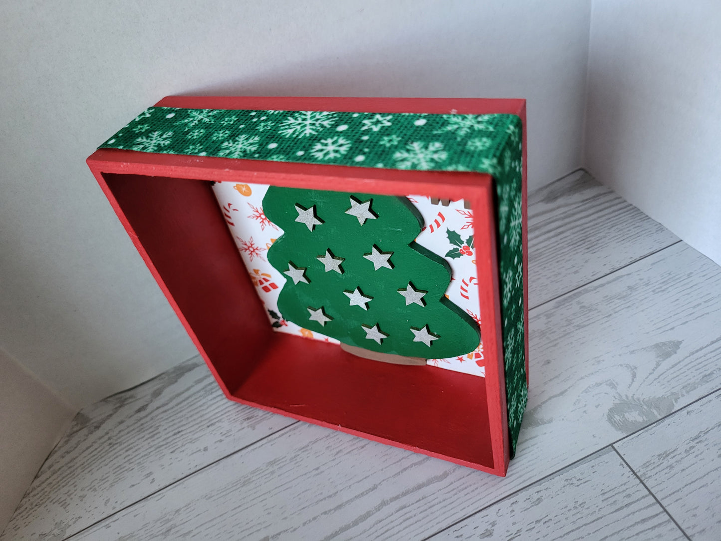 Christmas Shadow Box  - Rustic Hand-painted Home Décor