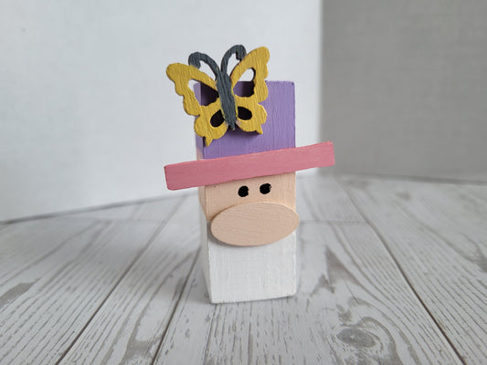 Flutter, the Spring Mini Gnome - Handmade Wooden Shelf Sitter