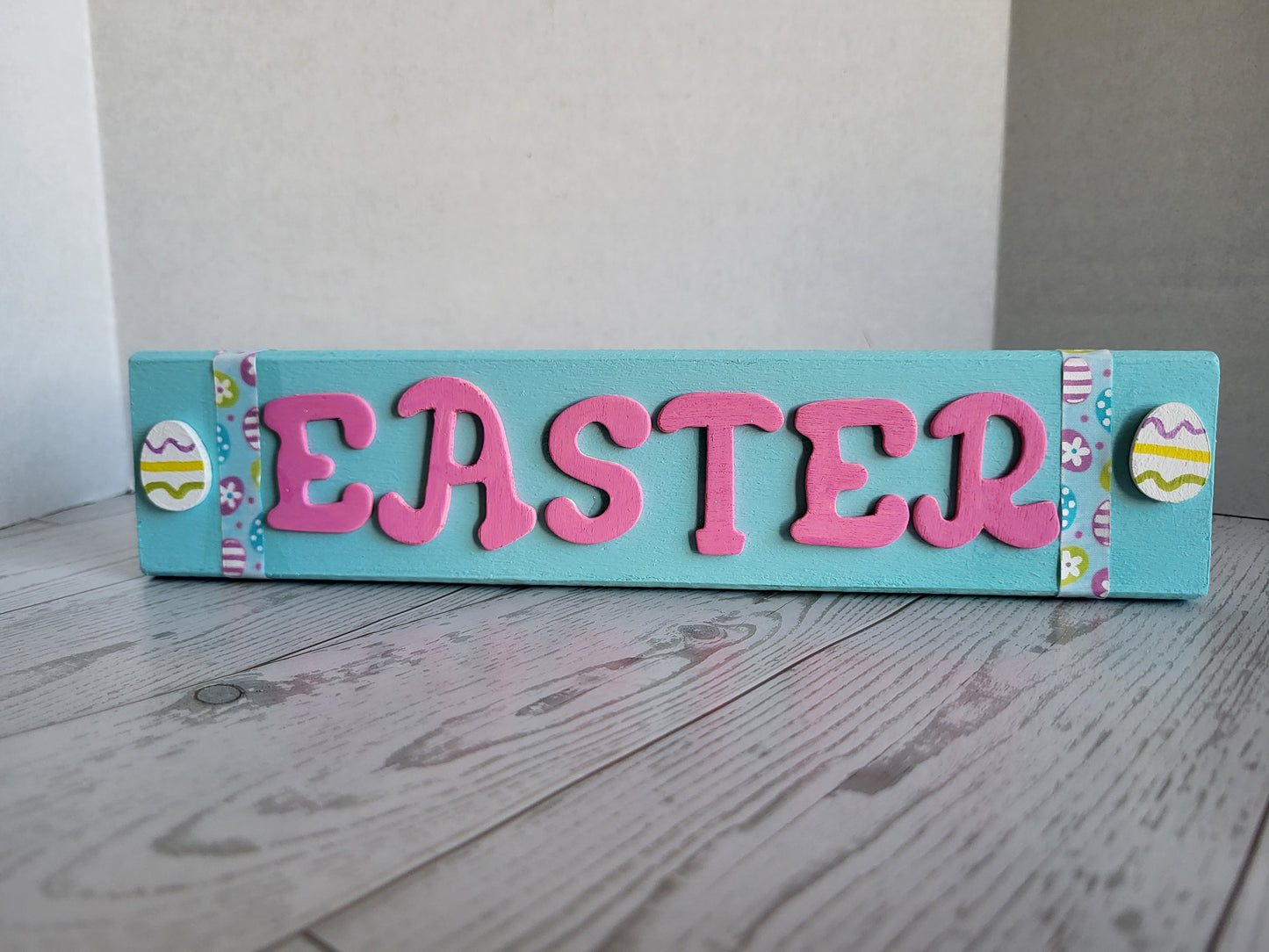 Handmade Easter Word Sign - Rustic Wooden Shelf Décor