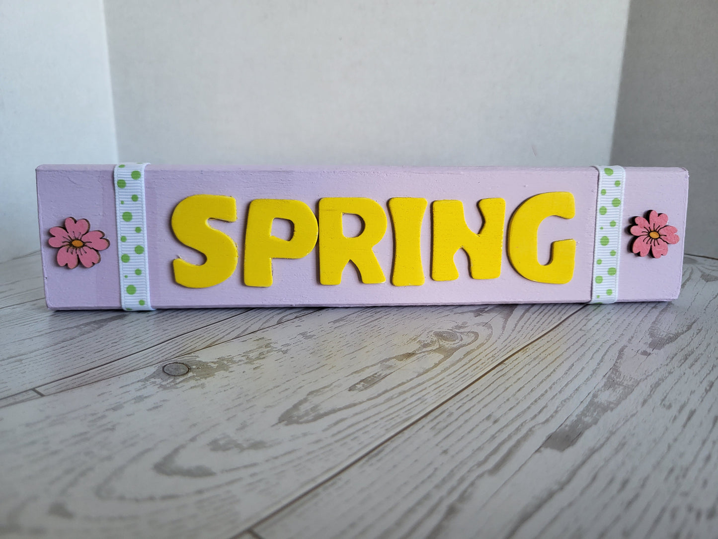 Handmade Spring Word Sign - Rustic Wooden Shelf Décor