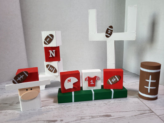Handmade Wooden Football shelf sitters with festive designs-perfect for mantels, tiered trays, and farmhouse décor 