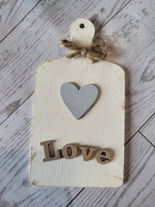 handmade everyday mini love cutting board for tiered trays and shelves with neutral colors and accents