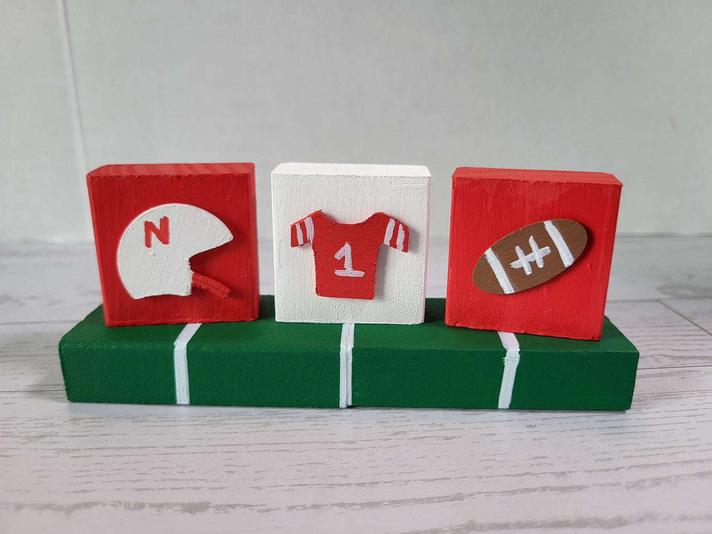 Football Shelf Sitter Collection – Custom Team Colors | Handmade Sports Décor