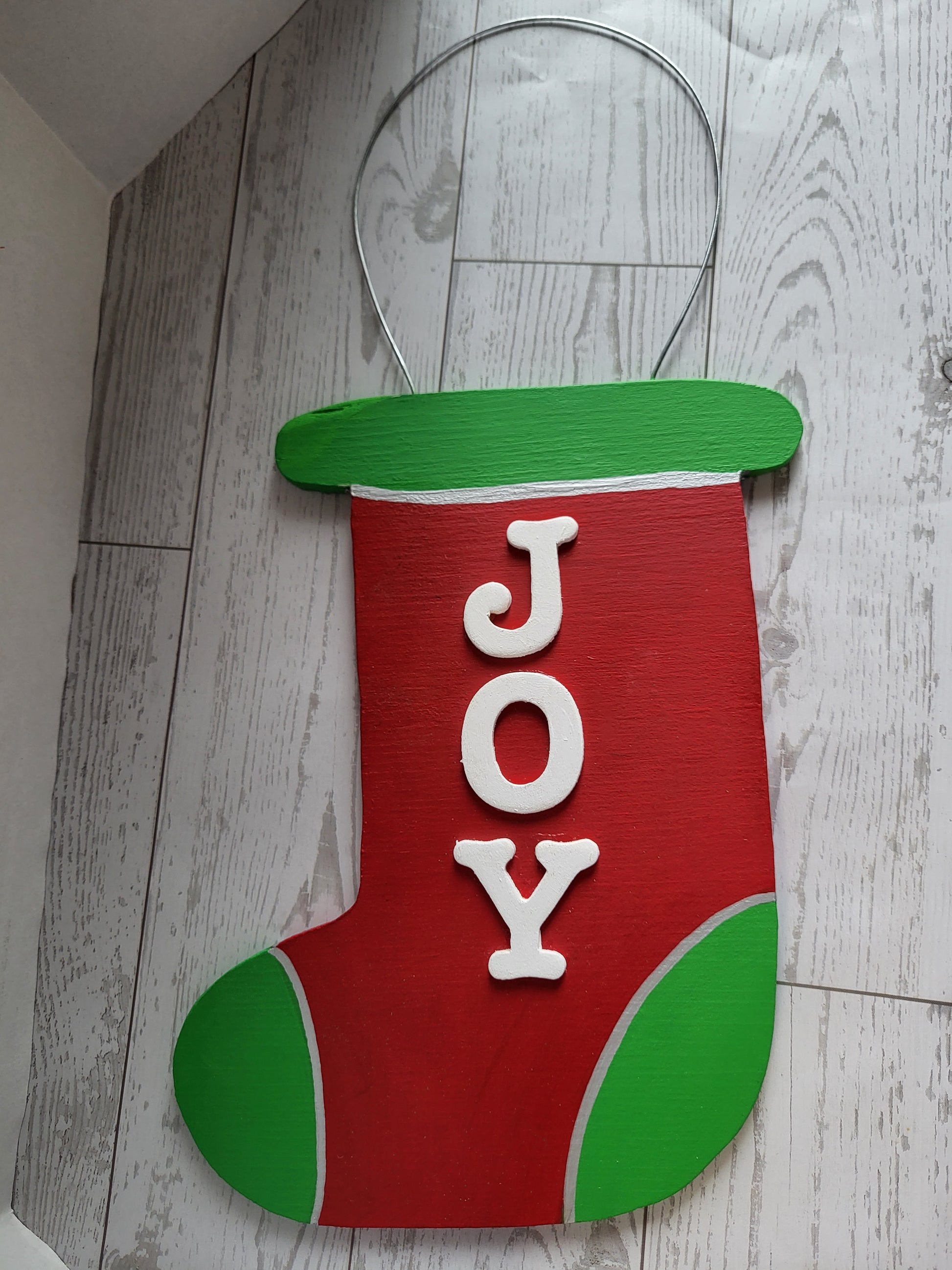 Handmade Wooden Christmas Stocking sign  - hand-painted home décor