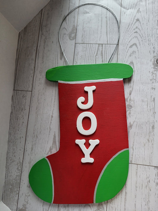 Handmade Wooden Christmas Stocking sign  - hand-painted home décor
