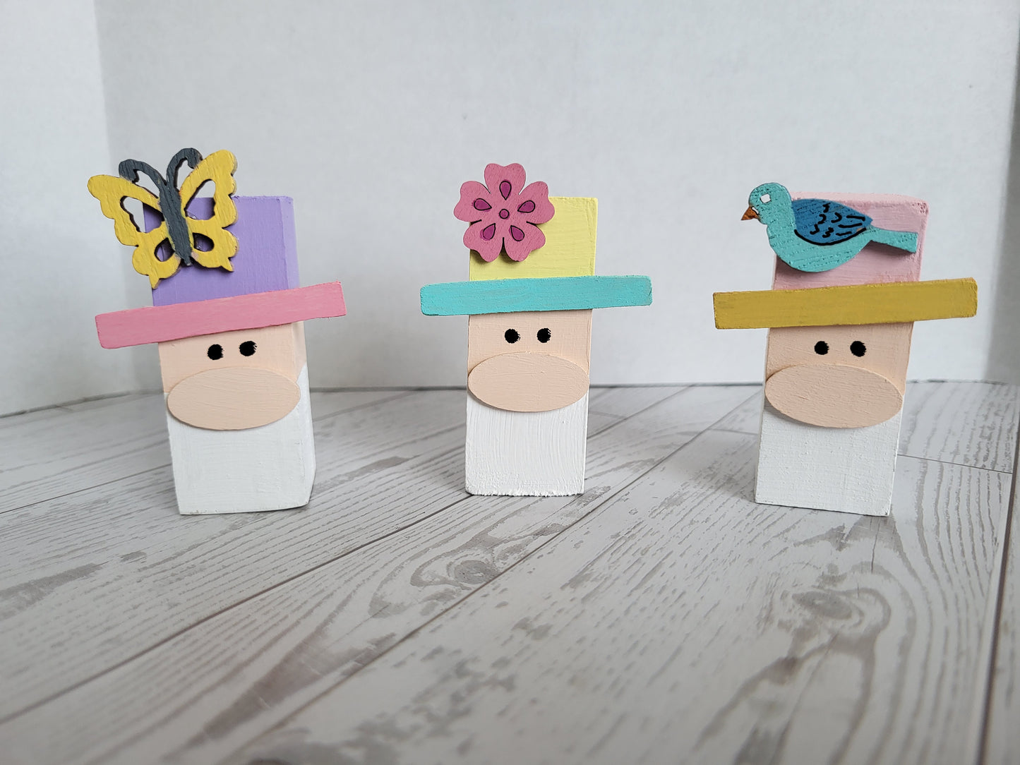 Spring Mini Gnome Trio - Handmade Shelf Sitter Set